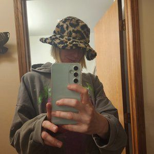 A leopard print bucket hat